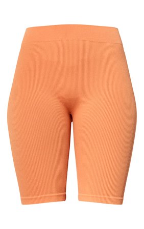 Burnt Orange Structured Contour Rib Cycle Shorts | PrettyLittleThing USA
