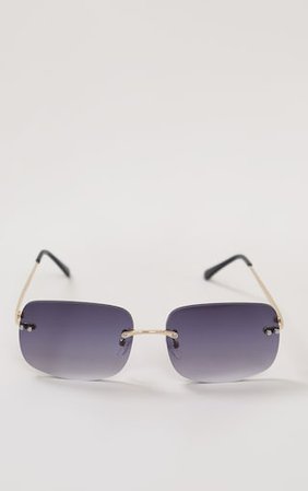 Black Faded Lens Rimless Square Sunglasses | PrettyLittleThing