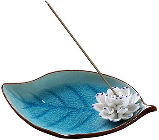 Amazon.com: Corciosy Incense Stick Burner Holder-Ceramic Decorative Lotus Incense Burner Leaf-Incense Ash Catcher Tray Sky Blue: Home & Kitchen