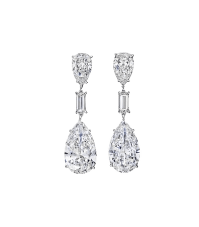 Bulgari High Jewelry earrings in platinum with four pear-shaped radiant-cut diamonds (18.45 ct) and two baguette diamonds