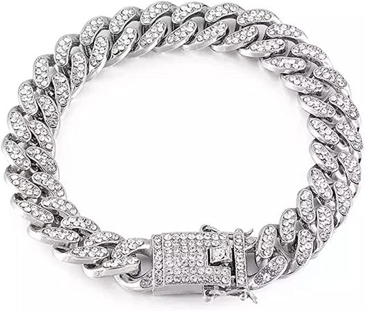 Iced Cuban Link Chain AAA Zircon Bracelet Hip Hop Bling Men Women Gold Silver (Silver - 20cm) : Amazon.co.uk: Jewellery