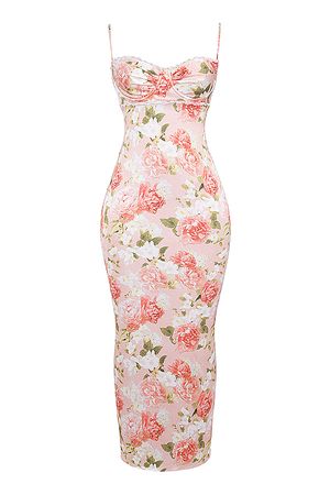 Clothing : Maxi Dresses: 'Josefina' Pink Peony Print Maxi Dress