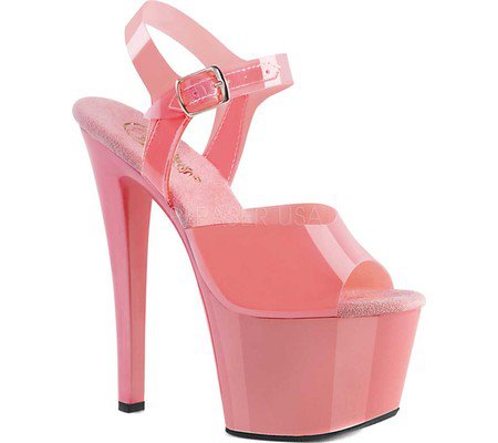 Womens Pleaser Sky 308N Heeled Sandal - Baby Pink Jelly TPU/Baby Pink - FREE Shipping & Exchanges