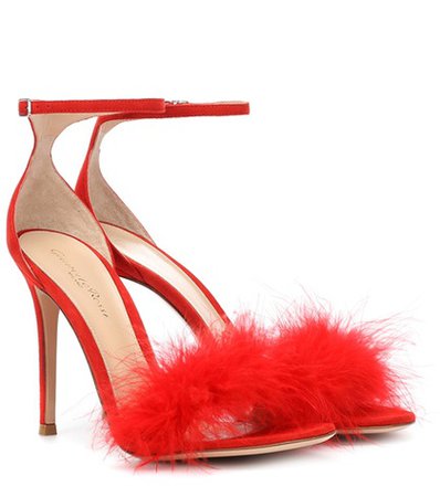 Bliss feather-trimmed suede sandals