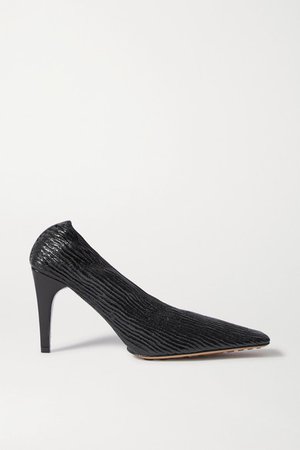 Textured Glossed-leather Pumps - Black