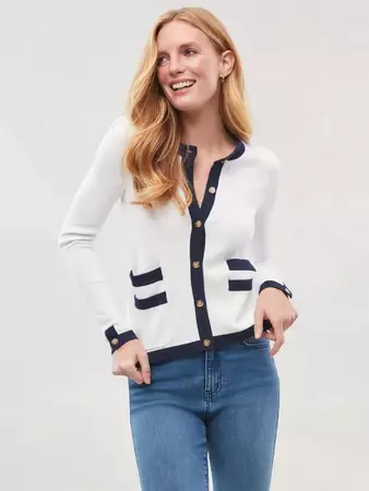 White/Navy Solid Ainsley Cardigan | Women's Sweaters | J.McLaughlin