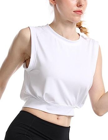 Xiaoxuemeng Workout Crop Top for Women Athletic Stretch Sleeveless Cotton Yoga Tank Tops at Amazon Women’s Clothing store