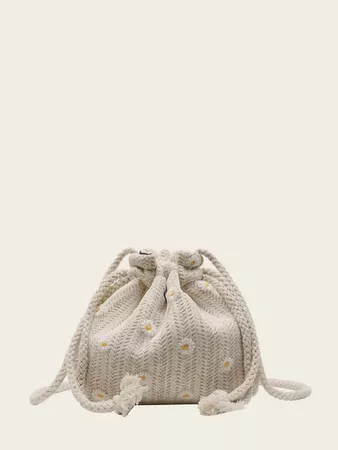Daisy Embroidered Drawstring Pouch