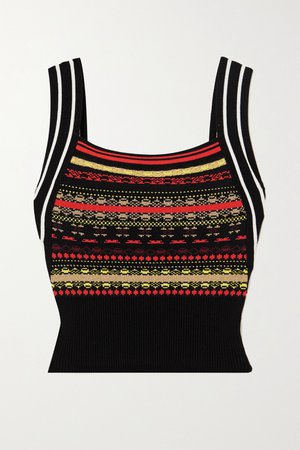 Black Cropped Fair Isle knitted top | Dries Van Noten | NET-A-PORTER