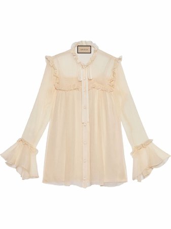 Shop white Gucci ruffle-detail silk chiffon shirt with Express Delivery - Farfetch