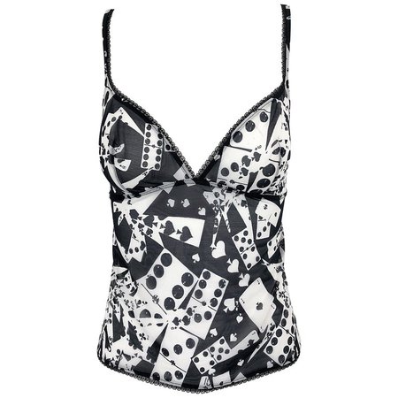 Christian Dior by John Galliano Black and White Novelty Playing Cards Cami Top For Sale at 1stdibs