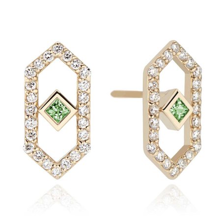 Gianna Studs with Diamonds and Green Sapphires in 14k Yellow Gold by GiGi Ferranti