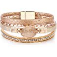 Amazon.com: FANCY SHINY Leather Wrap Bracelet Boho Cuff Bracelets Crystal Bead Bracelet with Magnetic Clasp Jewelry Gifts for Women Teen Girls(7.7", Gold): Clothing, Shoes & Jewelry