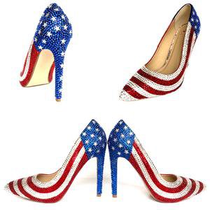 American Flag Rhinestone High Heels - USA Red White Blue Sparkly Pumps – Chelsie Dey Designs
