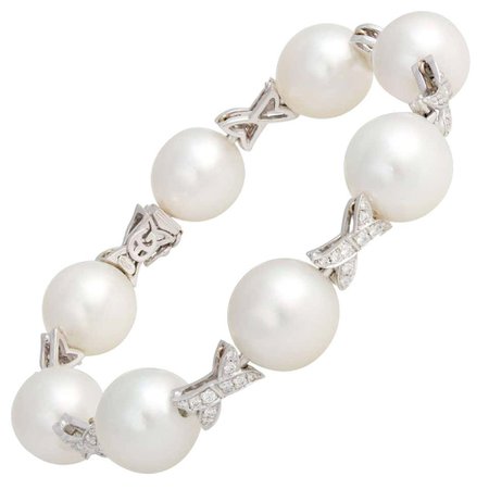 Ella Gafter White South Sea Pearl and Diamond Bracelet For Sale at 1stDibs