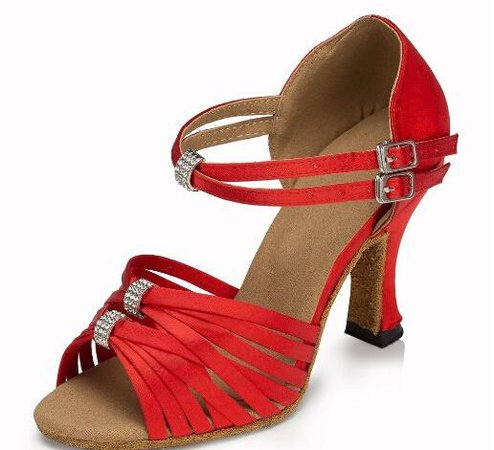 DHgate Wholesale 2020 New Ladies Red Satin Rhinestone Buckles SALSA Dance Shoes ...