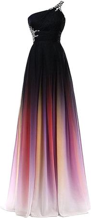 Amazon.com: Lemai Long A Line Beaded Gradient Ombre Chiffon Formal Prom Evening Dresses : Clothing, Shoes & Jewelry