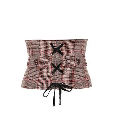 Checked wool-blend corset belt