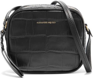Croc-effect Leather Camera Bag - Black