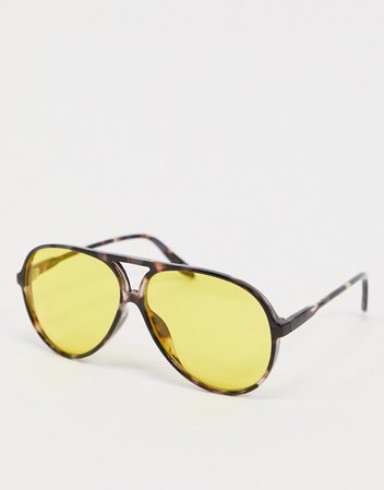 ASOS DESIGN milky tort aviator plastic sunglasses with yellow lens | ASOS