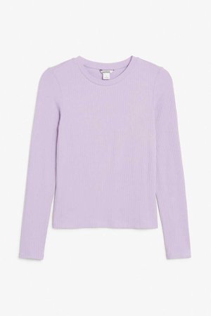 Long-sleeved ribbed top - Candy lilac - Tops - Monki GB