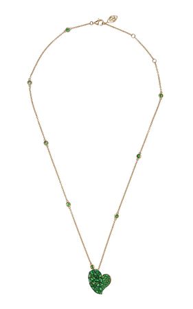18k Gold Medium Wave Heart Necklace In Green Tsavorite By Piranesi | Moda Operandi