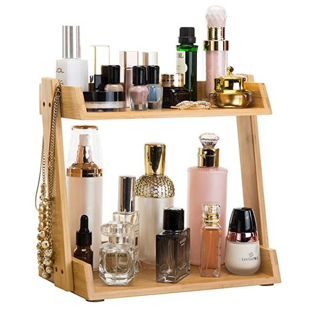 Amazon.com: GOBAM Makeup Organizer, Cosmetics Storage Display Rack with 2 Layers, Large Capacity Bathroom Vanity Shelf Countertop, Assemble Easily, Fits Different Cosmetics, Bamboo: Beauty