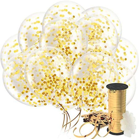 Amazon.com: Decopom Gold Confetti Balloons Curling Ribbon - Roll & Flower Clips 32 Pack | Premium 12 Inch Latex Party Balloons - Filled Round Golden Mylar Foil Dot Confetti Birthday, Wedding, Proposal…: Home & Kitchen