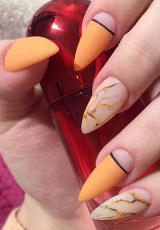 Matte Orange Marble Nails