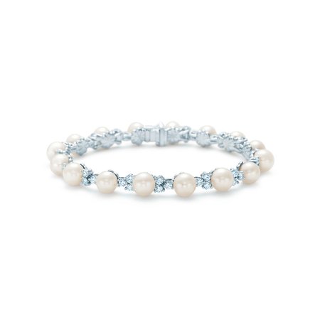 Tiffany Aria bracelet of Akoya cultured pearls and diamonds in platinum