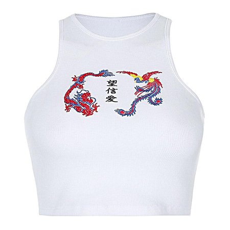 White/Black Chinese Dragon Embroidery Crop | Own Saviour