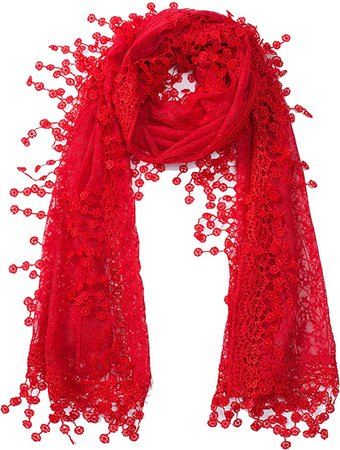 Women's lightweight Feminine lace teardrop fringe Lace Scarf Vintage Scarf Mesh Crochet Tassel Cotton Scarf for Women (Red with Fringes) at Amazon Women’s Clothing store