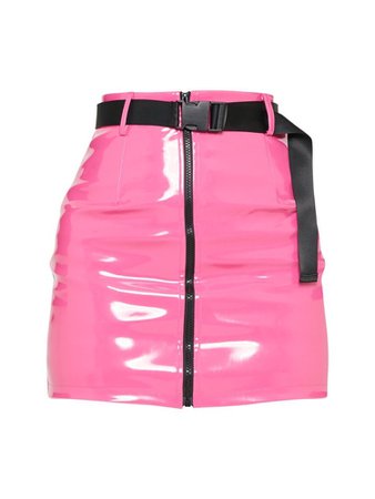 Hot pink latex skirt w/ black belt