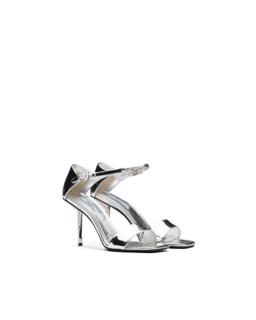 Silver Metallic leather sandals | Prada