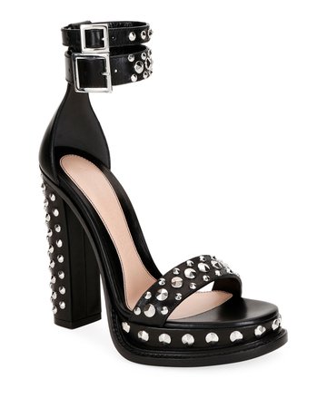 Alexander McQueen Studded Leather Ankle Strap Sandals | Neiman Marcus