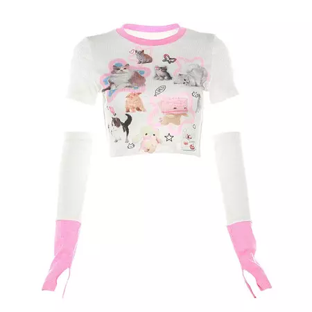 Y2K Kitten Top & Gloves Co-Ord | BOOGZEL CLOTHING – Boogzel Clothing