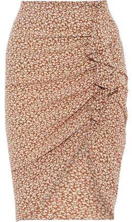 Hazel Ruched Floral-print Silk Crepe De Chine Skirt