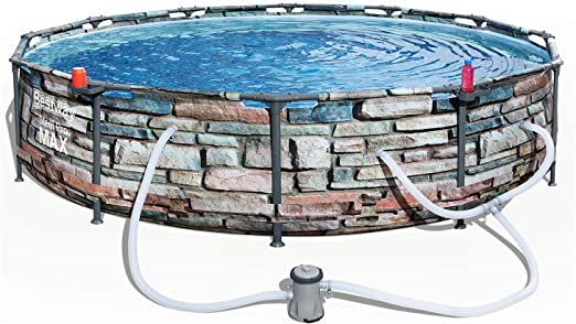 Amazon.com : Bestway 56817E 12' x 30" Steel Pro Max Round Above Ground Swimming Pool Kit with Filter Pump and Filter, Stone Print : Garden & Outdoor