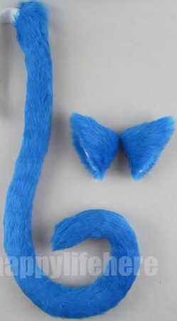blue cat ears and tail