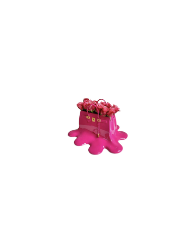 pink plastic melted purse vase flowers