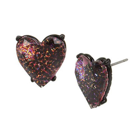 Betsey Johnson "Glitter Heart" Stud Earrings, Fuchsia, One Size: Clothing