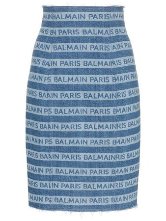 Balmain denim logo high-waisted skirt