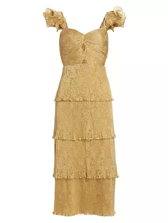Shop Saylor Soma Tiered Foil-Lace Midi-Dress | Saks Fifth Avenue