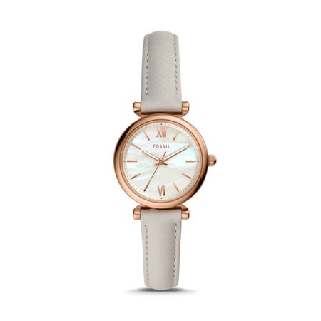 Carlie Mini Three-Hand Mineral Gray Leather Watch - Fossil