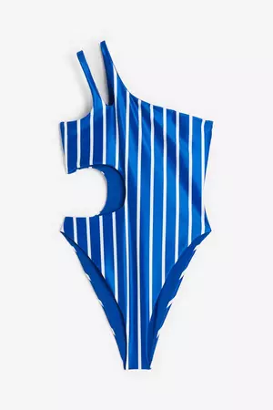 High Leg One-shoulder Swimsuit - Bright blue/striped - Ladies | H&M CA