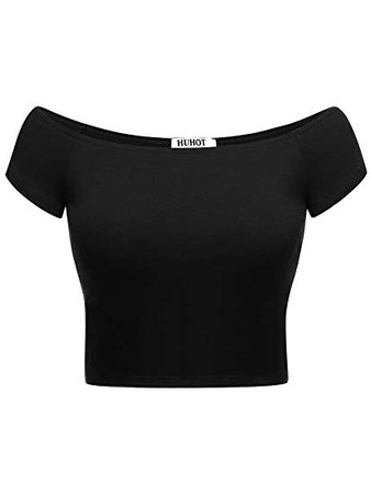 HUHOT Womens Basic Short Sleeve Off-Shoulder Short Cami Crop Tank Top at Amazon Women’s Clothing store: