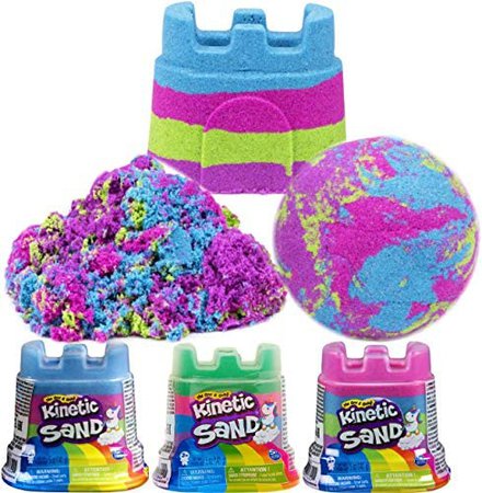 Amazon.com: Kinetic Sand Rainbow Modeling Sand 5oz. Unicorn Castle Containers Gift Set Party Bundle with Bonus Matty's Toy Stop Storage Bag - 3 Pack: Toys & Games