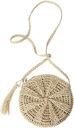 Ayliss Women Straw Crossbody Purse Beach Handmade Woven Shoulder Bag with Tassels (Round-Beige): Handbags: Amazon.com