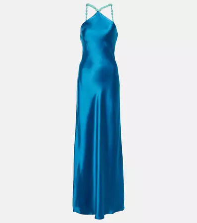 Embellished Satin Maxi Dress in Blue - Staud | Mytheresa