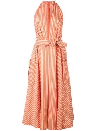 Shop orange & white Sara Battaglia plunge neck striped dress with Express Delivery - Farfetch
